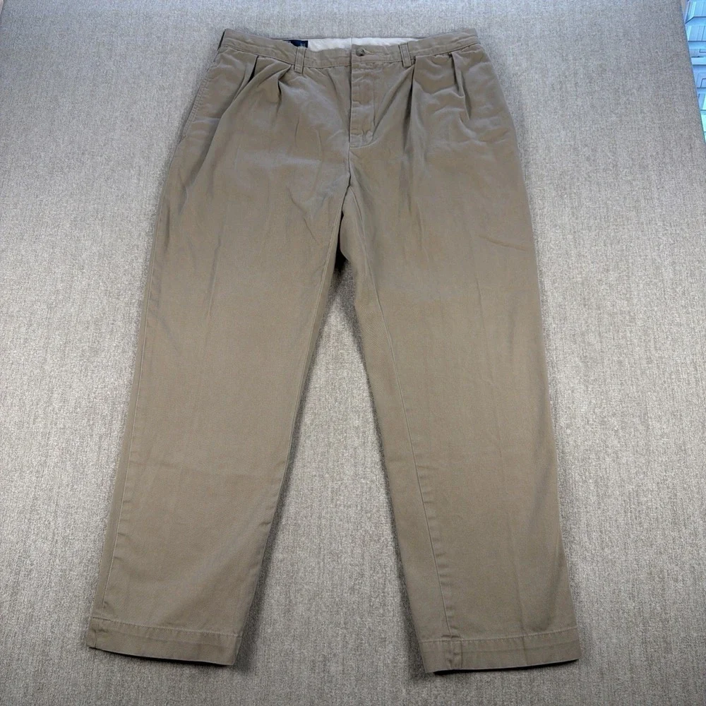 Polo Ralph Lauren Men 35x30 Khaki Pleated Chino Trousers Preppy Casual